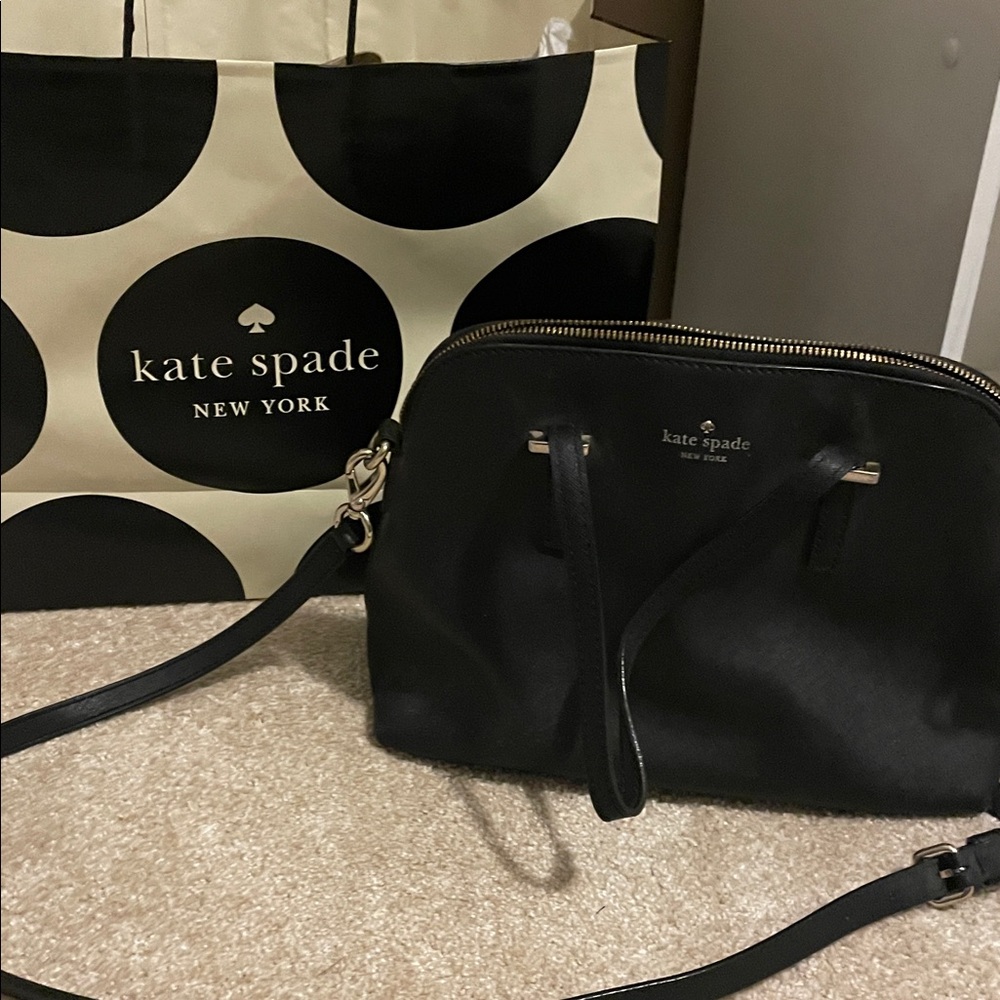kate spade black Saffiano leather shoulder bag with gold hardware